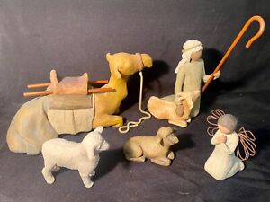 2002 Willow Tree Demdaco Nativity Shepherd and Stable Animals + Angel in Prayer