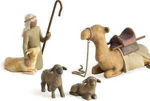 Willow Tree Shepherd and Stable Animals 7" Hand-Painted Resin Figure Set (26105)