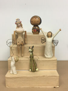 Vintage Doll Figure Mixed Lot Willow Tree Figures Wooden Folk Art Cat Japan Doll