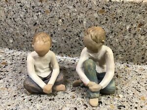 Lot 2 Willow Tree "Caring Child" & "Imaginative Child"  2008 Susan Lordi boys