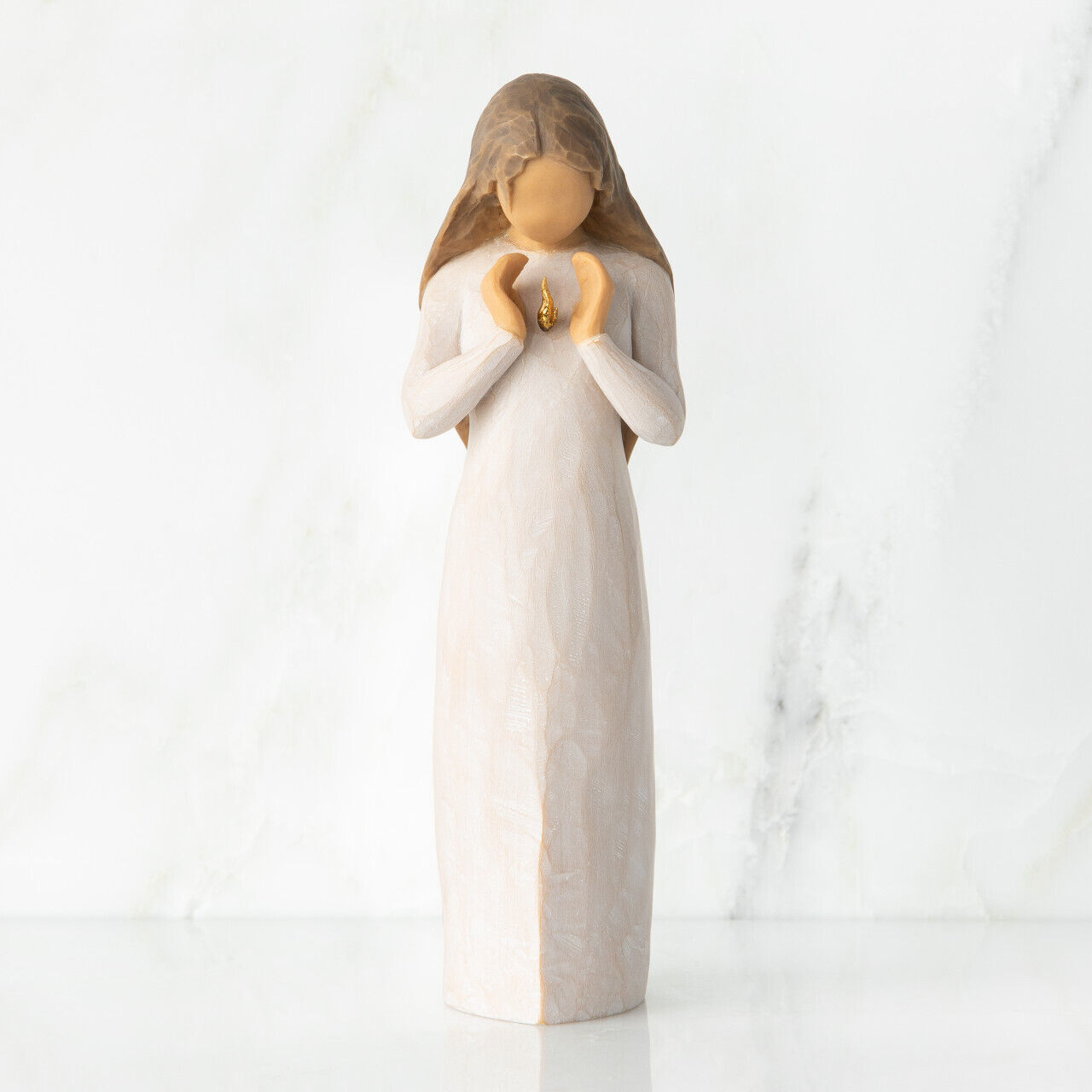 Willow Tree Ever Remember, Hands Surrounding Small Gold-Leaf Flame, Resin Figure