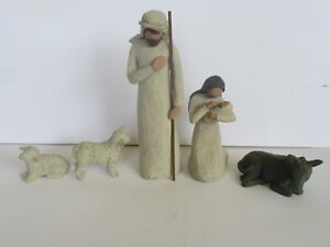 2000 Willow Tree Sue Lordi Hand Sculpted Wood 5pc Nativity Set, Mary & Joseph