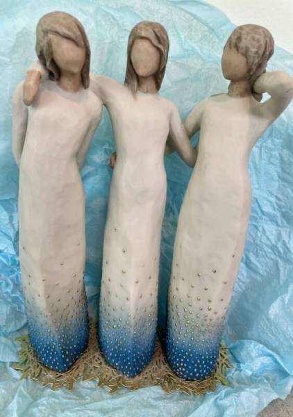Willow Tree 3 Sisters By My Side Figurine 9” high White Turquoise Gold