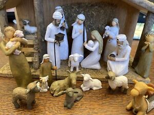 Willow Tree StyleNativity 17 Piece Set Vintage Wisemen Mary Joseph Jesus Animals