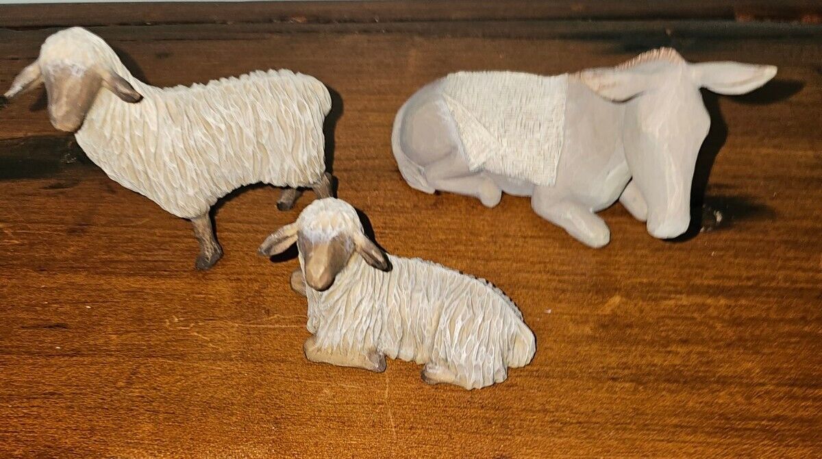 Willow Tree Lordi  Donkey Two Sheep Sheltering Animals for the Holy Family