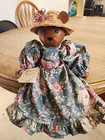 Vintage Wood Carved Bear Shelf Sitter Homemade Dress Artist Signed Nebraska 1989