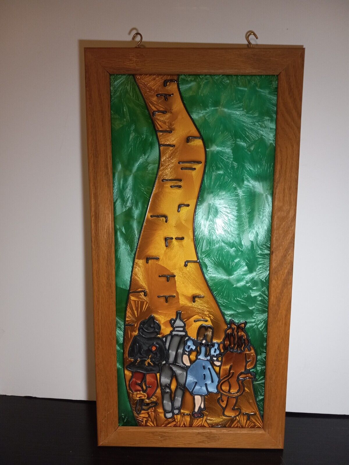 *RARE* Wizard of Oz Painted/Stained Glass Wood Framed Panel 22"H x 11"L Vintage