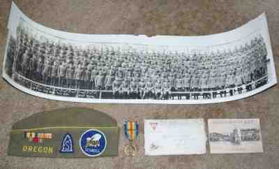 ORIGINAL NAMED WW1 AEF SIBERIA GROUPING: YARD LONG PHOTO, MEDAL, LETTER, CAP