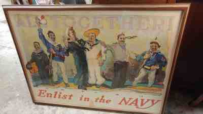 ORIGINAL WWI RECRUITING REUTERDAHL POSTER Framed - ENLIST IN THE NAVY