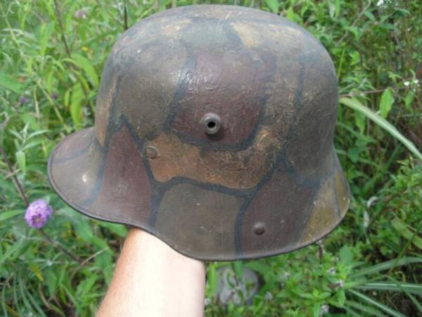 W66 Original WW1 German Camo M1916 Stahlhelm Helmet with Turtle Shell Camouflage