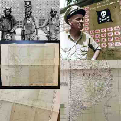 WWII Saigon Jolly Rodger B-24 Long Range Bombing Navigator Named Map WW2 Relic