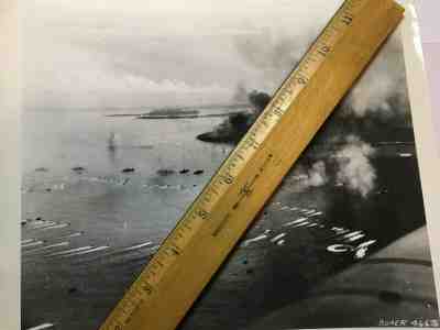 Official US Navy photo aerial view of Palau landing  in Oct 1944  B&W 8x10 WW2