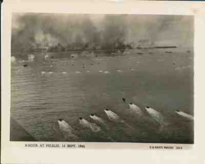 1944 WWII US Navy by Official 2 Photos Peleliu Assault Waves H-Hour