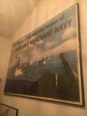 WWII HOMEFRONT BRITISH MERCHANT MARINE 40 x 60 AWESOME ATLANTIC POSTER FRMD/LIN