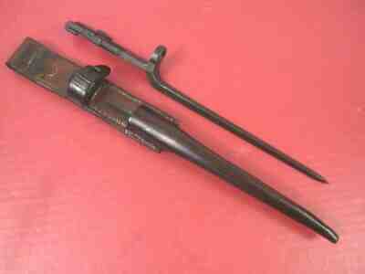 WWII USMC Marine Corps M1941 Johnson Rifle Bayonet w/Leather Scabbard - Original