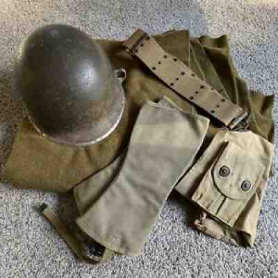 WWII M1 Helmet 872B Named Lot LEDWAK Firestone Liner