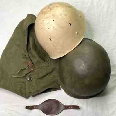 Original WWII Paratrooper from 52nd 101st Airborne Helmet Hood Lot of 3 1940's