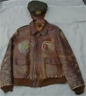 WW2 US Army Air Force A-2 Pilot Jacket Painted Patches & Officer Crusher Cap Hat