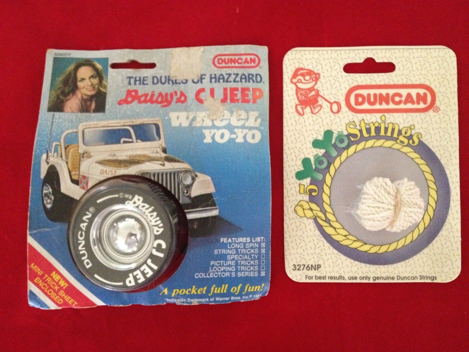 DUNCAN DUKES OF HAZZARD DAISY'S C.J.JEEP, WHEEL YO YO, NEW ON THE CARD +STRINGS