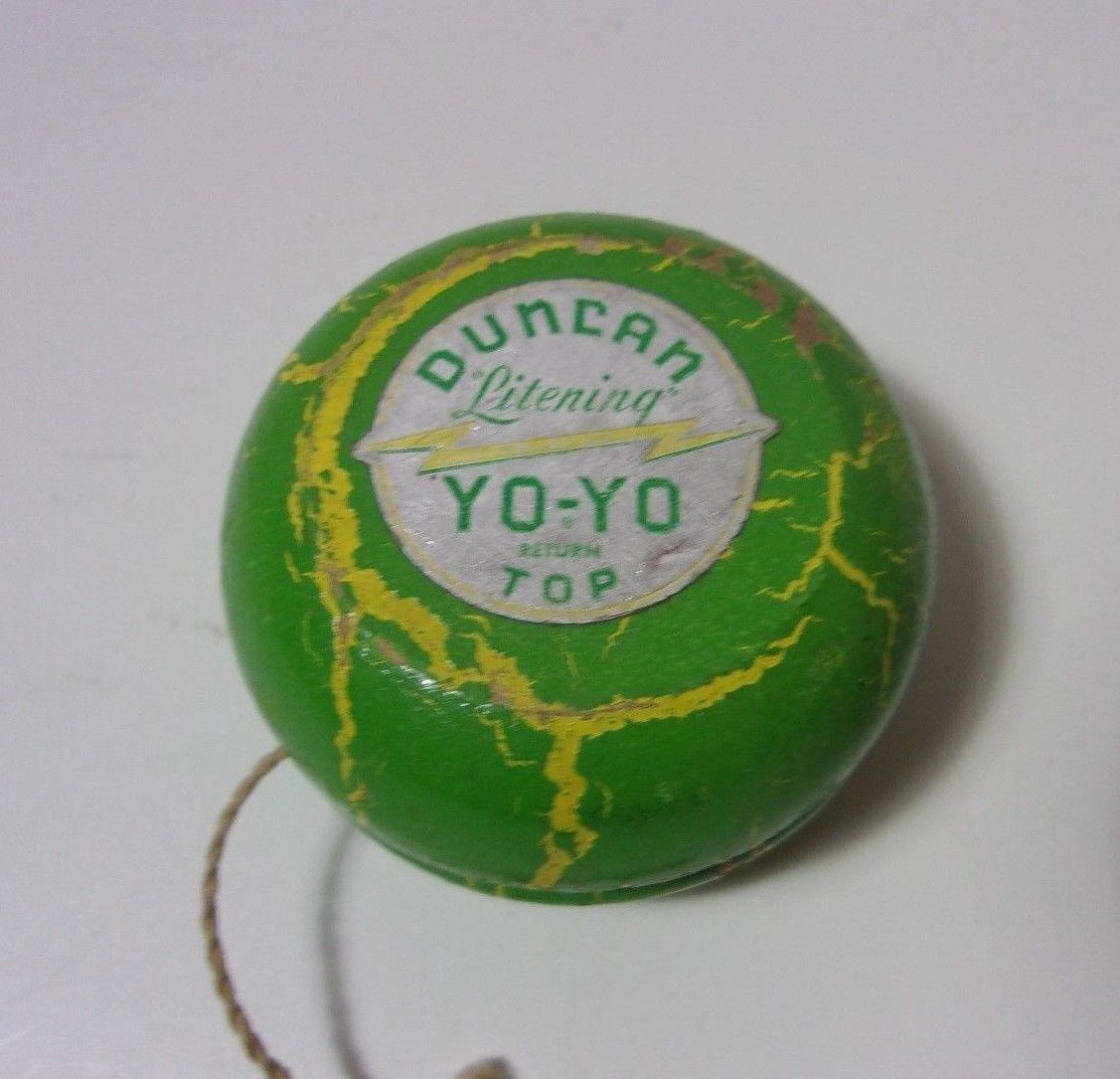 Vintage Duncan Litening wood Yo Yo Return Top Toy   T*