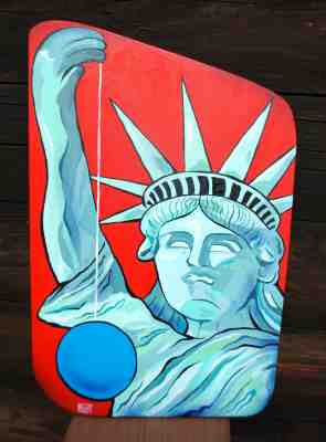 NYC Statue of Liberty Yo-Yo Painting by John Higby 2018 7x15 inches on wood