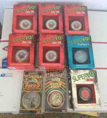 Lot Of 9 Yo Yo In Box Superyo Sonic Spin Nitro Typhoon Yomega *SEE PICS* READ