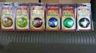 144 new in package Yomega fireball yo-yo's. 6 colors in total as pictured