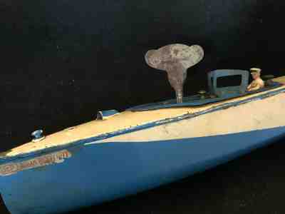 Jep Boat Sheet Metal Ribbon Blue Toy Old Mechanical Antique French Toy Vessel