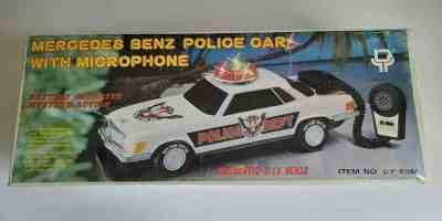 Vintage 1980's 1/12 Scale Mercedes Benz Remote Bump Go Police Car Microphone Toy