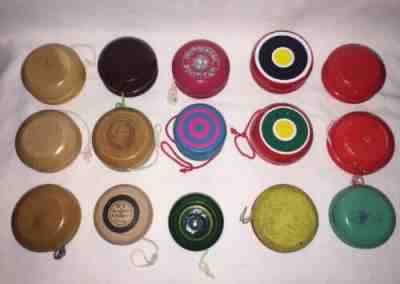 15 Vintage Wood  Yo Yo's Mark Twain Pinks Blues Reds Multi Browns Smithsonian