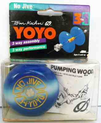 NEW VINTAGE TOM KUHN YOYO YO YO NO JIVE 3 WAY ASSEMBLY W/ REVERSIBLE SIDES BLUE