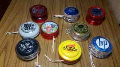 Vintage Lot of 9 Yo-Yo's YOMEGA NITE GLOW DUNCAN SPIT FIRE SOARING EAGLE MORE