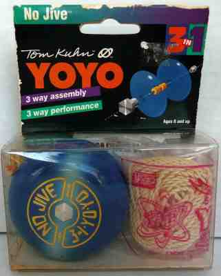 NEW VINTAGE TOM KUHN YOYO YO YO NO JIVE 3 WAY ASSEMBLY W/ REVERSIBLE SIDES BLUE