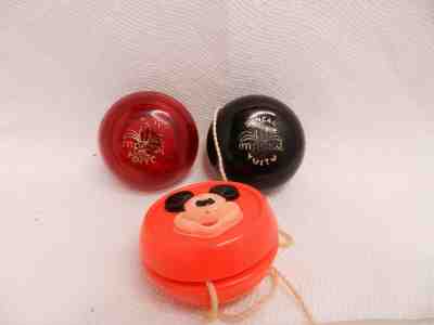 Vintage 1950-1960's Duncan YO-YO's LOt of 3 IMPERIAL RED BLACK MICKEY MOUSE