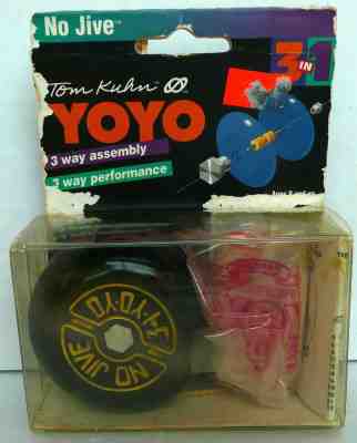 NEW VINTAGE WOOD TOM KUHN YOYO  NO JIVE 3 WAY ASSEMBLY W/ REVERSIBLE SIDES BLACK