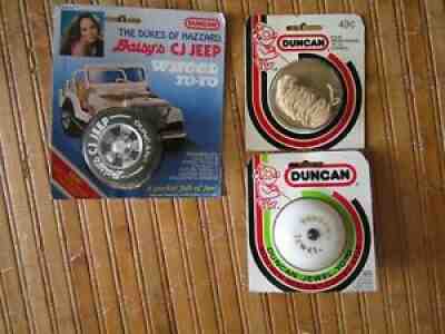 Vintage Duncan yo-yos on cards, Dukes of Hazzard, Jewel, string pack