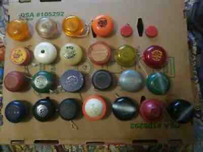 Rare Collection Lot of 25 Vintage DUNCAN YO-YO TOPS * Wood, Jeweled, Cats Eye +