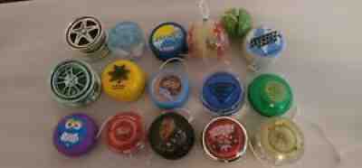 Lot of 16 Yo Yo's Duncan ,Luigis from Disney, Chewbacca, Proyo, SpinnersÂ 