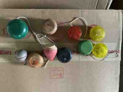 Vintage Lot of 8 YoYo And 2 Spinning Tops