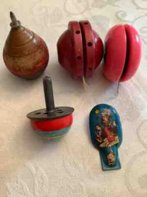 Vintage Lot Whistling Yo-yo,Metal and Wood Tops,Hi Action Yo-yo Â & Tin ClickerÂ 