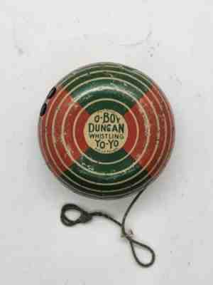 RARE HTF Vtg Antique 1930's O Boy Duncan Whistling Yo-Yo Pat. Pending Green Red