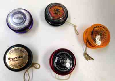 5 YOMEGA VINTAGE YO-YO'S BY BANDAI 1998-2 FIRESTORM, FIREBALL, X-BRAIN WING