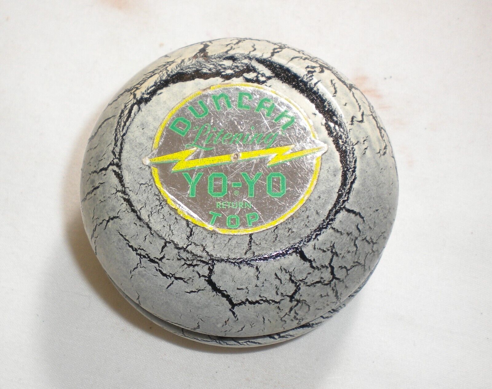 Very Rare 1950's Duncan Litening Yo Yo, Grey Crackle Paint Design, Excellent