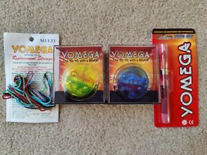 NEW 1999 SEALED SET 2 YOMEGA YO-YOS BLUE & YELLOW BRAIN MAUI YOMEGA +LUBE/STRING