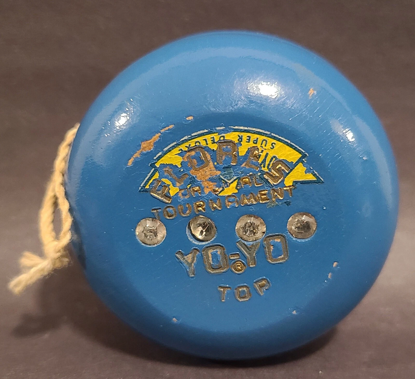 PEDRO FLORES - Original Tournament. Jeweled Wooden Yo-Yo. RARE! Antique 1920s!