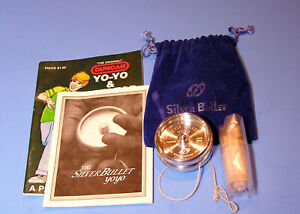 Vtg Collectible Yoyo - Silver Bullet - Blue velvet bag case + instruction books