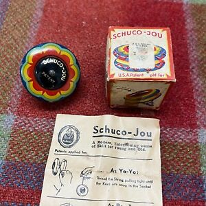 Vintage Schuco Jou Tin Litho Whistling Rainbow Yo-Yo Top Original Box Germany