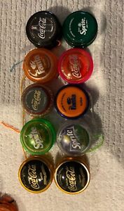 LOT OF 10 COCA COLA MASTER YO YO GENUINE RUSSELL - GALAXY- FANTA - SPRITE MIXED