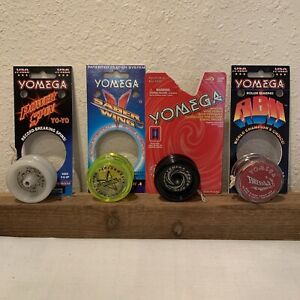 Lot Of 4 VTG Yomega Yo-Yos Firestorm Wing-RBII-Power Spin-Saber Wing w/Inst Card