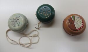 Three Rare Yoyos - Duncan Tournament Jeweled, Big Chief and Unusual Wood Indian